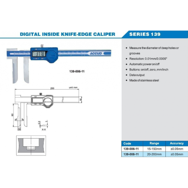 Accud Dijital Bıçak Ağızlı Kumpas 200mm | 139-008-11