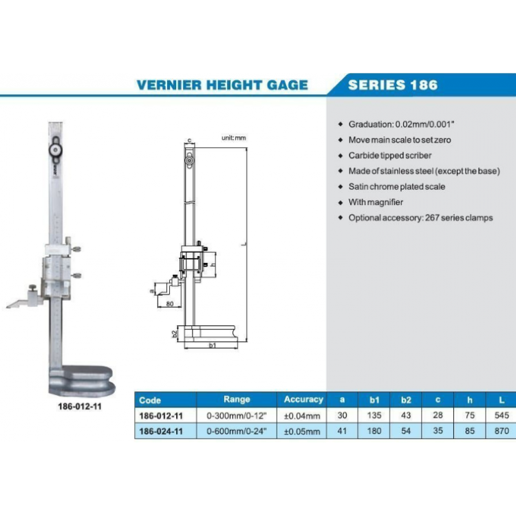 ACCUD Mekanik Yükseklik Mihengiri 300mm | 186-012-11