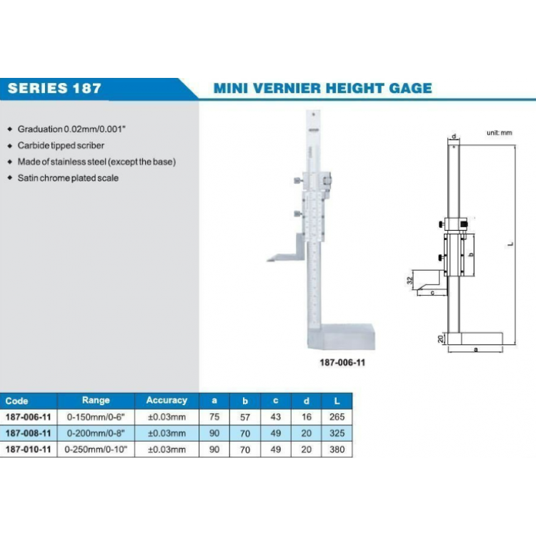 ACCUD Mini Mekanik Yükseklik Mihengiri 300mm | 187-010-11