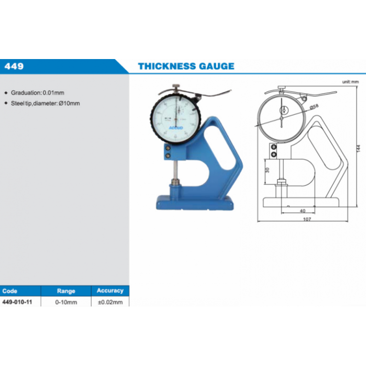 ACCUD Kalınlık Komparatörü 0-10mm | 449-010-11