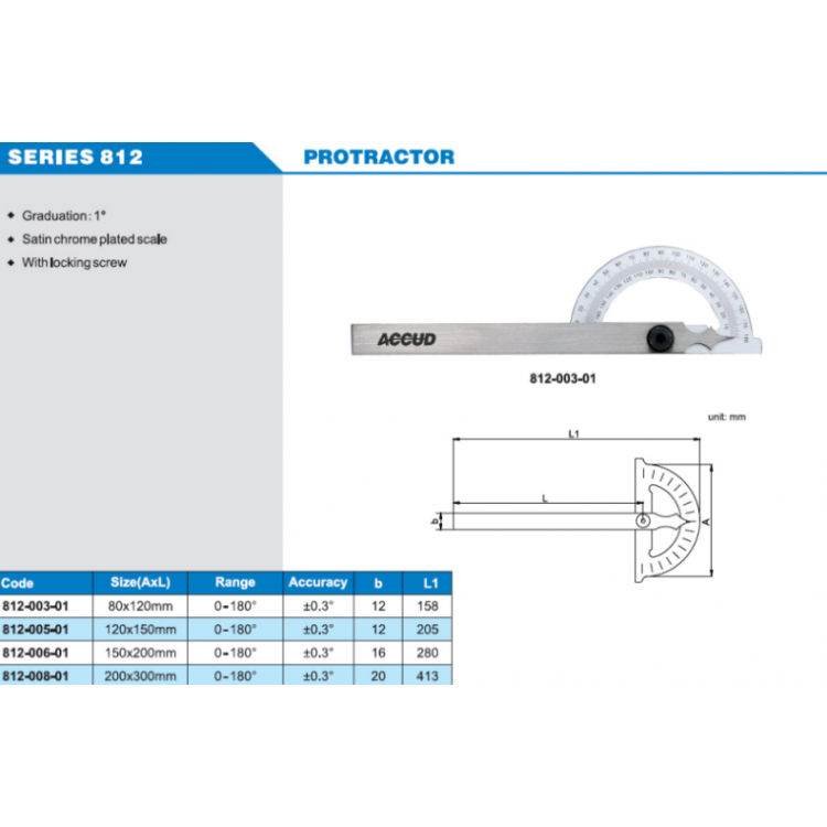 ACCUD Açı Ölçer  (80x120mm) | 812-003-01