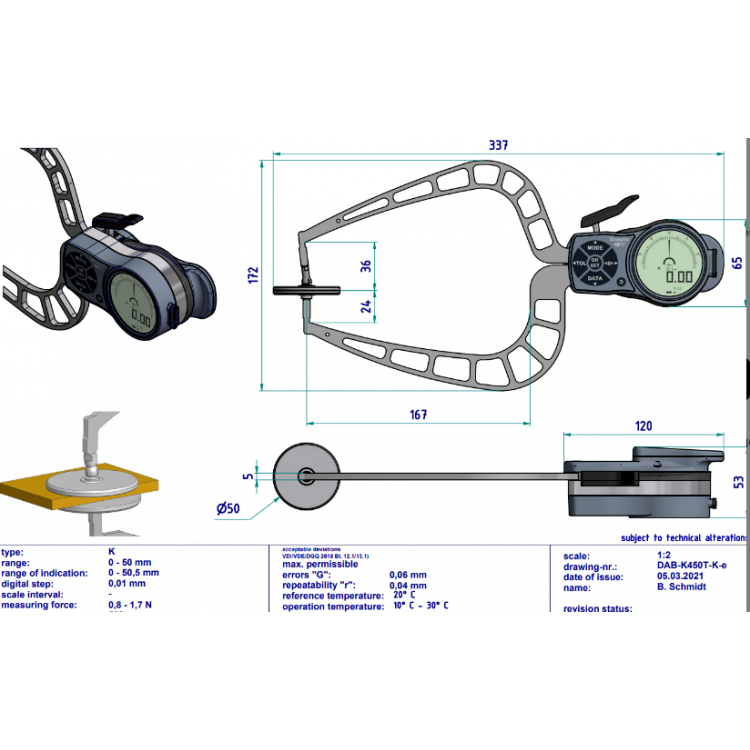 Kroeplin Dijital Dış Çap Kanal Komparatörü '0-50 mm' | K450T