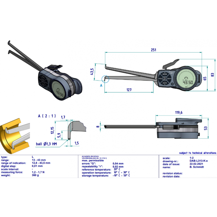 Kroeplin Dijital İç Çap Kanal Komparatörü '13-43 mm' | L313