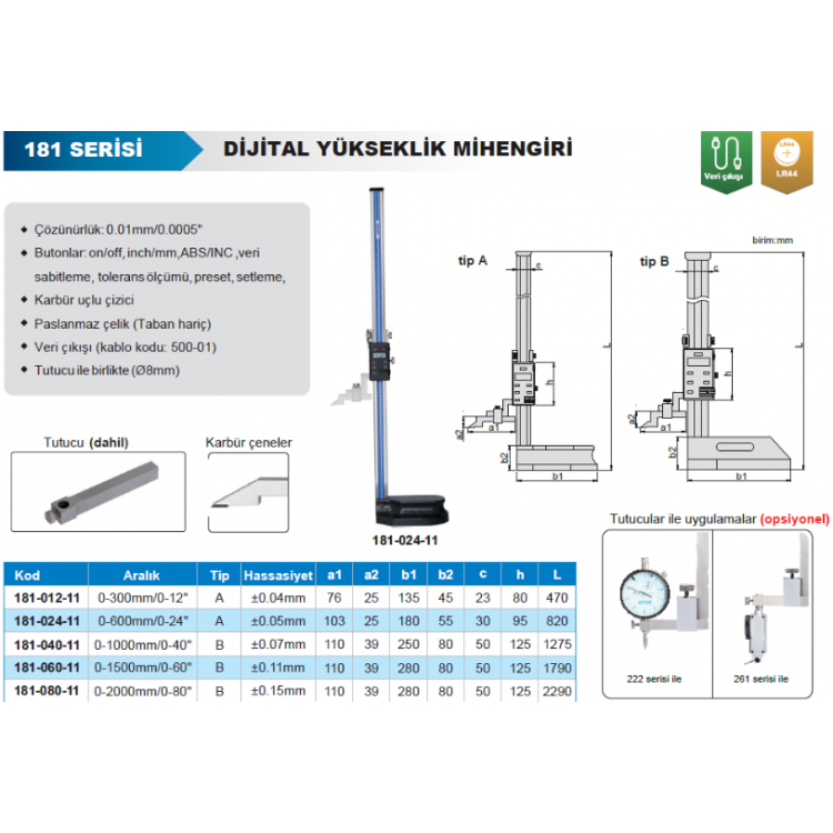 Accud Dijital Yükseklik Mihengiri 181 Serisi 1500mm/181-060-11