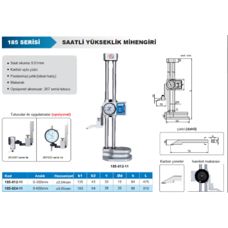 Accud Saatli Yükseklik Mihengiri 185 Serisi/185-012-11
