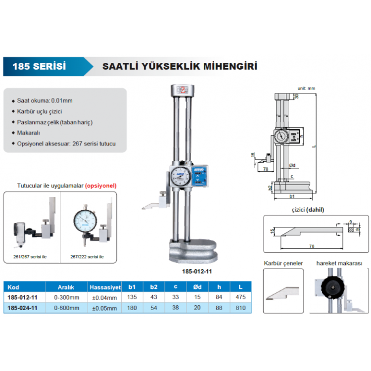 Accud Saatli Yükseklik Mihengiri 185 Serisi/185-024-11