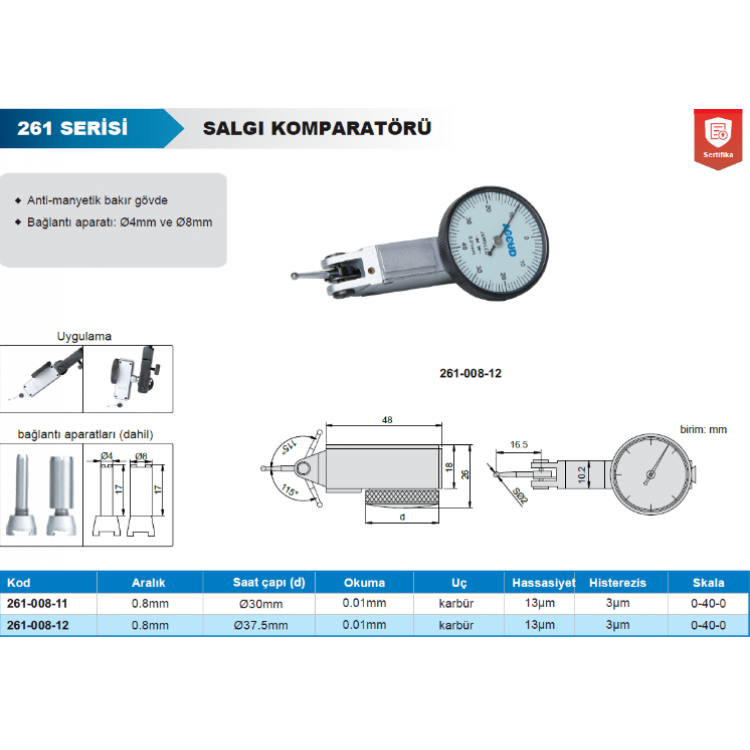 Accud  Salgı Komparatörü 0-0.8mm/261-008-12