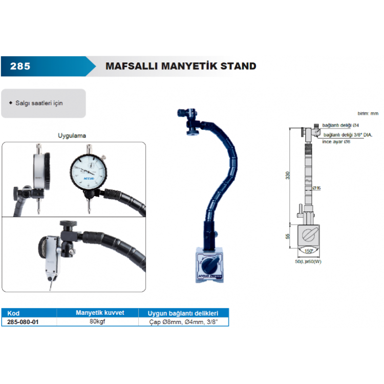  Accud Mafsallı Manyetik Stand 80kgf / 285-080-01