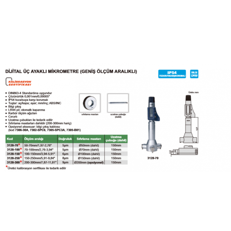 Insize 3128 Dijital Üç Ayaklı Mikrometre (Geniş Ölçüm Aralıklı) I 3128-100