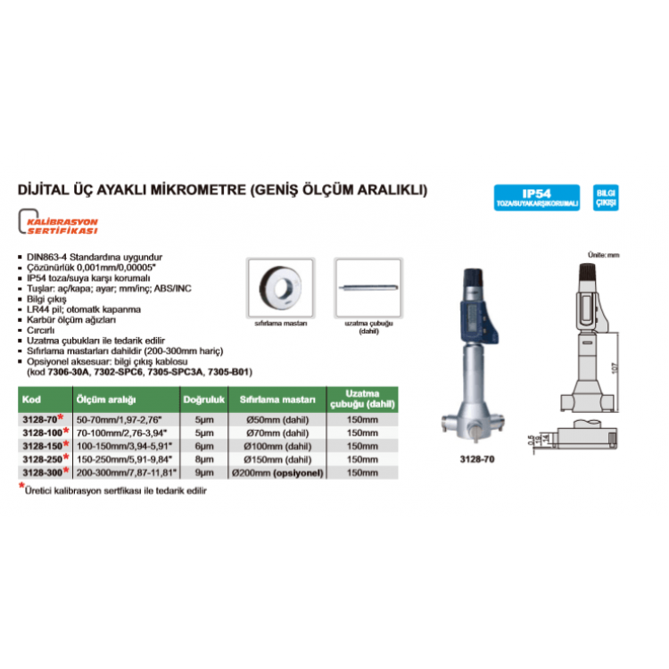 Insize 3128 Dijital Üç Ayaklı Mikrometre (Geniş Ölçüm Aralıklı) I 3128-70