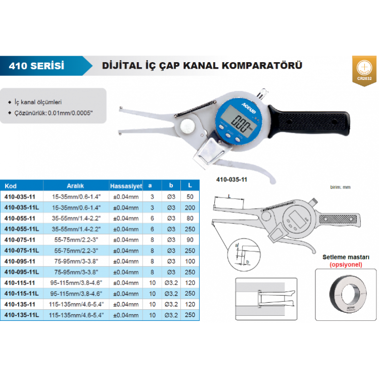 Accud Dijital İç Çap Kanal Komparatörü 15-35mm / 410-035-11