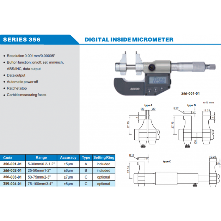 ACCUD Dijital İç Çap Mikrometresi 5-30mm | 356-001-01