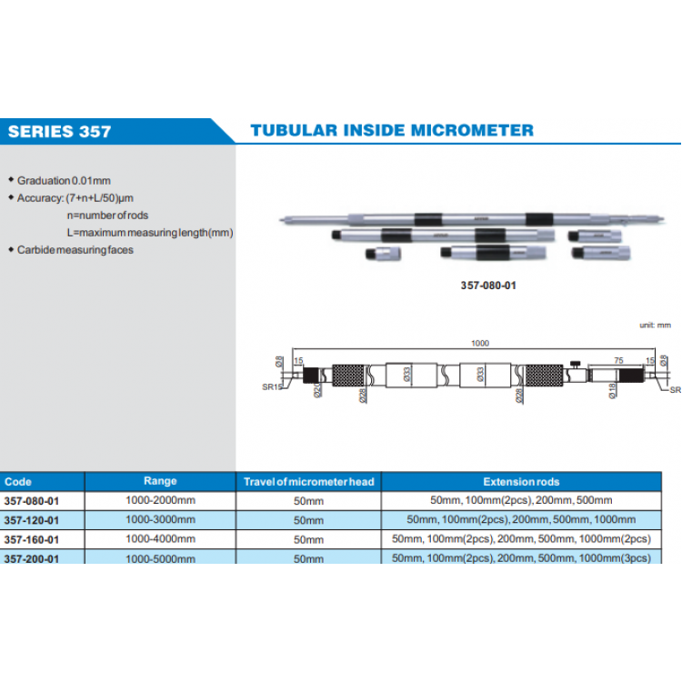 ACCUD Boru Tip İç Çap Mikrometresi 1000-5000mm  | 357-080-01