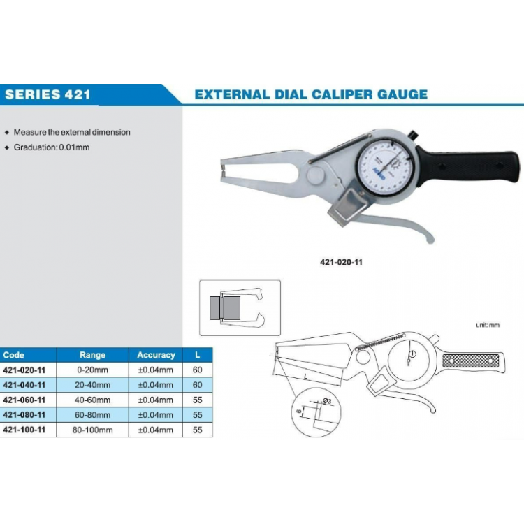 ACCUD Mekanik Dış Çap Kanal Komparatörü 0-100mm  | 421-020-11